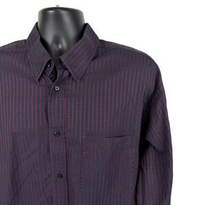 BUGATCHI UOMO Mens XL Blue Red Checkered Pattern Long Sleeve Button Down Shirt